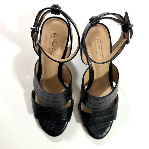 Antonio Melani Broodey Leather Embossed Heels Open Toe - Picture 2 of 7